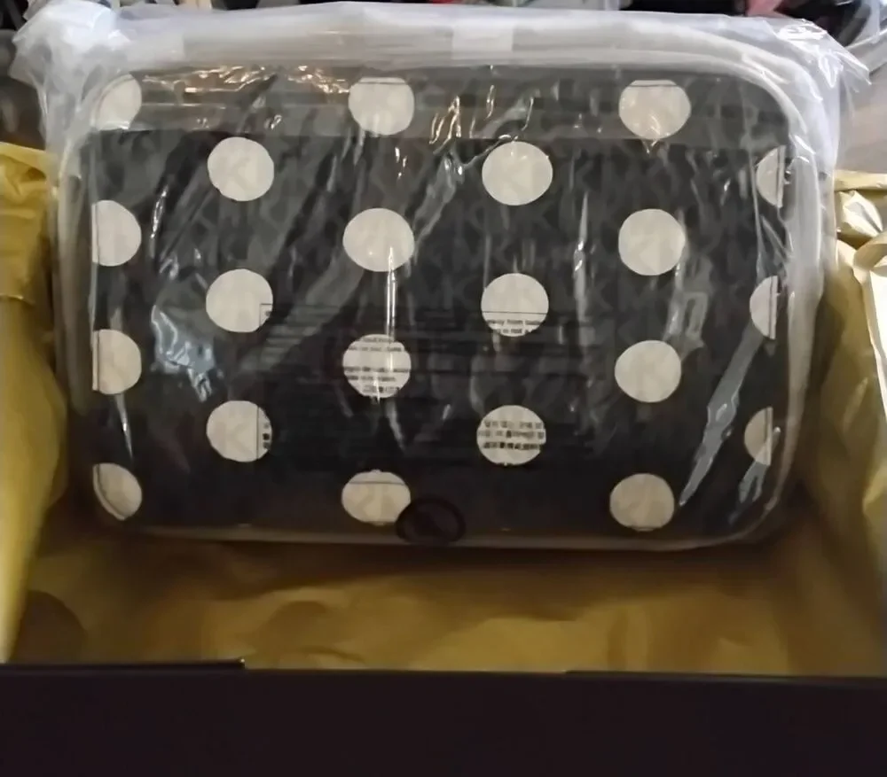 NWT~GIFT BOXED~MICHAEL KORS Large Jet Set Navy Polka Dot Sig Logo Crossbody Bag
